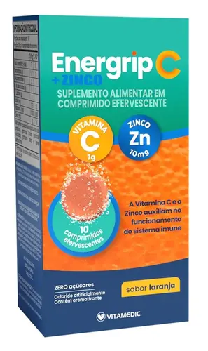 Vitamina C Efervescente + Zinco Energrip C Laranja 10 Comprimidos