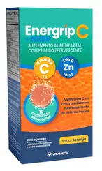 Vitamina C Efervescente + Zinco Energrip C Laranja 10 Comprimidos