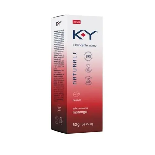 Lubrificante Íntimo KY Naturals Beijável Sabor e Aroma Morango 50g