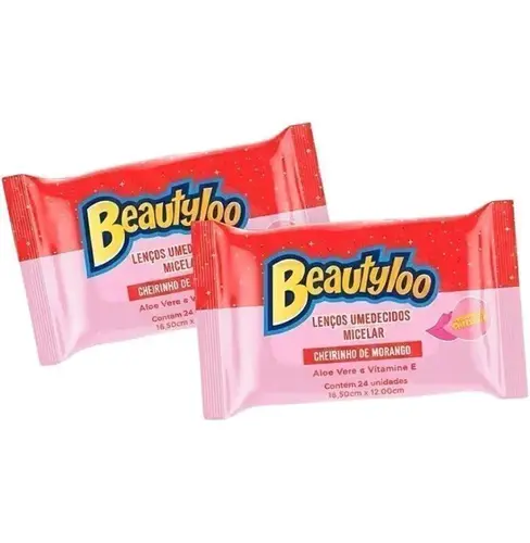 Lenco Facial Removedor de Maquiagem Beautyloo Morango 24 Unidades