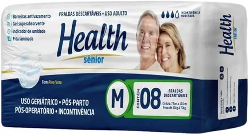 Fralda Geriátrica Descartável - Health Sênior - Tamanho M - 8 Unidades