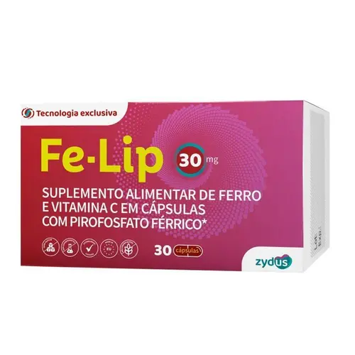 Suplemento Alimentar Fe-Lip 30mg Ferro e Vit C 30 Cápsulas