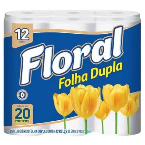 Papel Higiénico Floral Folha Dupla - 12 Unidades