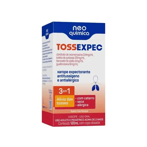 Tossexpec 3 em 1 Oxomemazina 0,4mg/ml + Iodeto de Potássio 20mg/ml + Benzoato de Sódio 4mg/ml + Guaifenesina 6mg/ml Xarope 120 ml