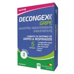 Decongex Gripe Paracetamol 400 mg + Maleato de Clorfeniramina 4 mg + Cloridrato de Fenilefrina 4 mg Cápsula Dura 20 Comprimidos