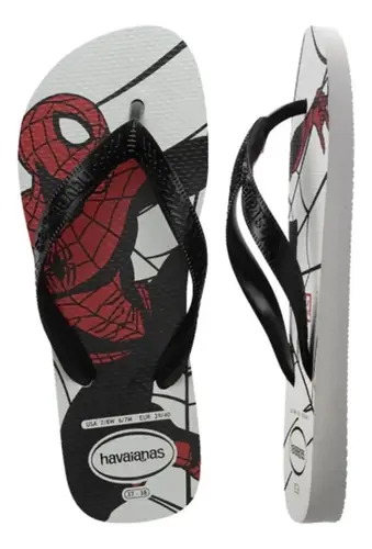 Chinelo Havaianas Top Marvel Logomania Homem Aranha Branco/Preto 35/36