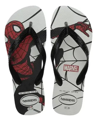 Chinelo Havaianas Top Marvel Logomania Homem Aranha Branco/Preto 35/36