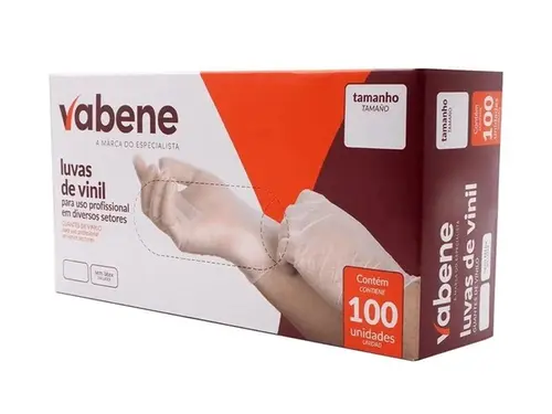 Luvas Vinil Tamanho G 100 Unidades Sem Pó Vabene