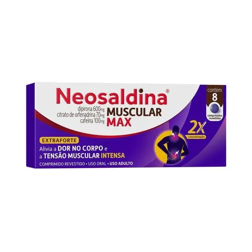 Neosaldina Muscular Max Dipirona 600mg + Cafeína 100mg + Citrato de Orfenadrina 70mg 8 Comprimidos