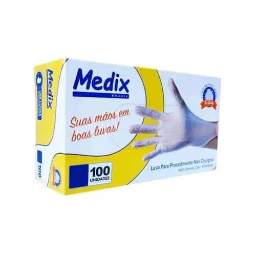 Luvas de Vinil Sem Pó G 100 Unidades  Medix