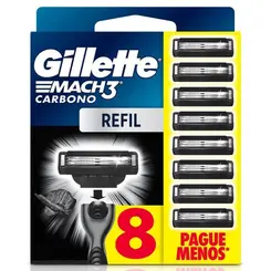 Carga para Aparelho de Barbear Descartável Gillette Mach3 Carbono Carvão Ativado 8 Unidades