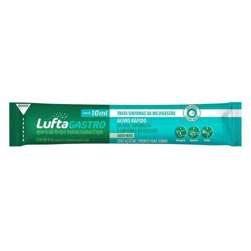 LuftaGastro Alginato de Sódio 100mg/ml + Bicarbonato de Potássio 20mg/ml Sabor Menta 12 Sachês