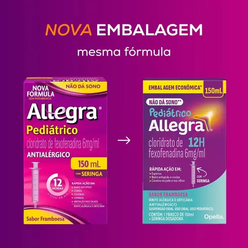 Allegra Pediátrico Cloridrato de Fexofenadina 6mg/ml Suspensão Oral 150ml com Seringa